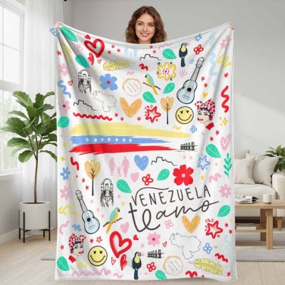 South American Country Pride flannel blanket colorful cultural elements doodle print super soft lightweight cozy warm for living room bedroom sofa travel couch home decor holiday gift