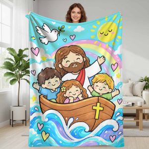 Religious faith and hope flannel blanket with rainbow dove and sunny boat graphic ultra soft cozy lightweight warm throw blanket for living room bedroom office couch sofa travel picnic holiday gift