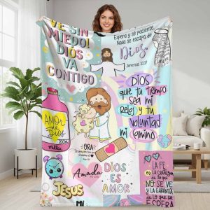 Christian faith inspirational quote flannel blanket religious scripture typography floral cute aesthetic fleece throw blanket for living room bedroom sofa couch bed home decor blanket prayer gift