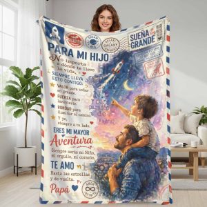 Father and son aerospace galaxy letter print flannel blanket super soft cozy lightweight warm fuzzy plush throw blanket for living room bedroom couch sofa bed travel camping holiday gifting purpose