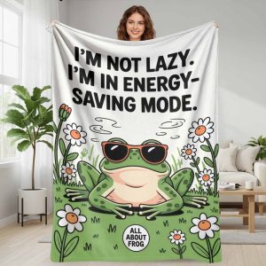 Funny Frog With Sunglasses And Energy Saving Mode Quote Print Flannel Blanket Cozy Soft Lightweight Warm Throw Blanket For Bedroom Living Room Sofa Couch Office Travel
