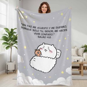 In peace I lie down and sleep for you alone Lord make me dwell in safety flannel blanket cute animal print super soft cozy lightweight fuzzy plush warm throw blanket for bedroom living room sofa couch travel office nap guesthouse