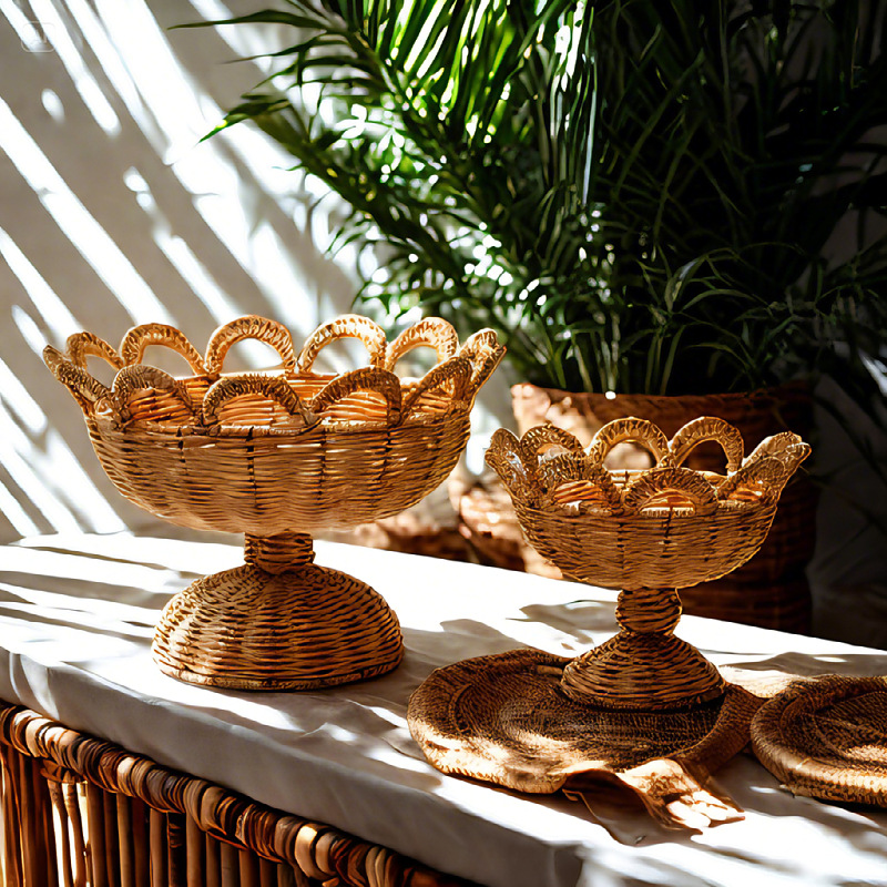 Natural rattan fruit basket living room household storage basket children's toy snack basket remote control miscellaneous basket