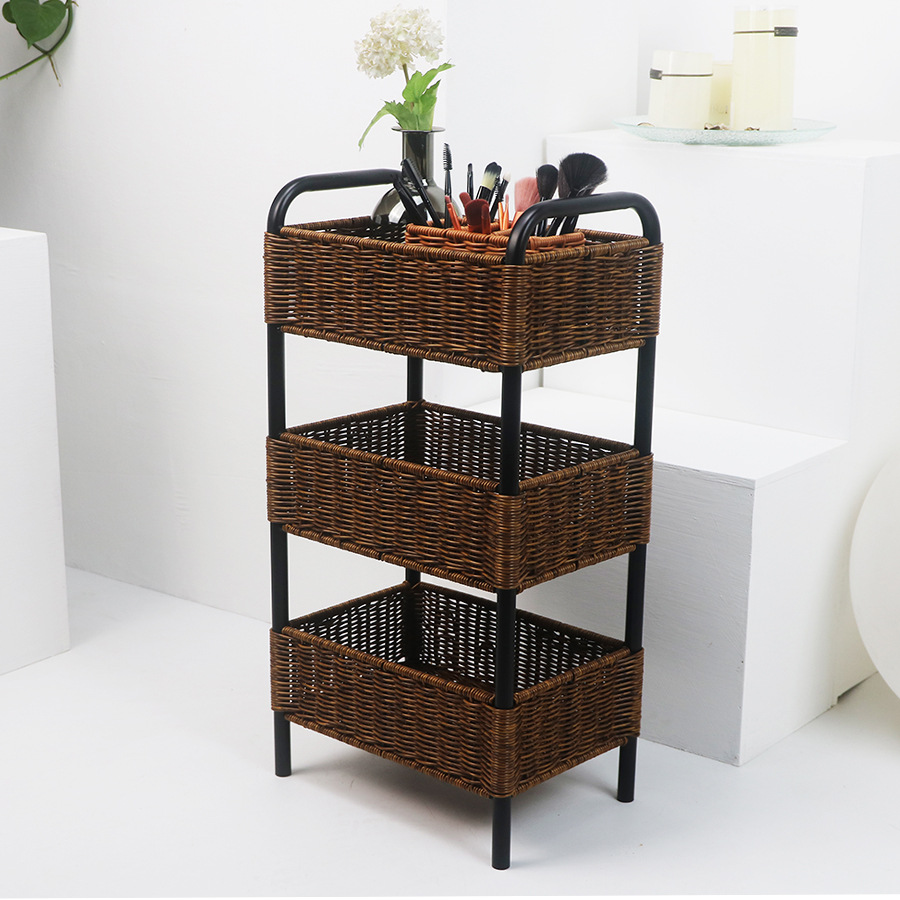 Multi-layer fruit rack imitation rattan household snack plate candy basket kitchen living room three-layer storage rack storage basket